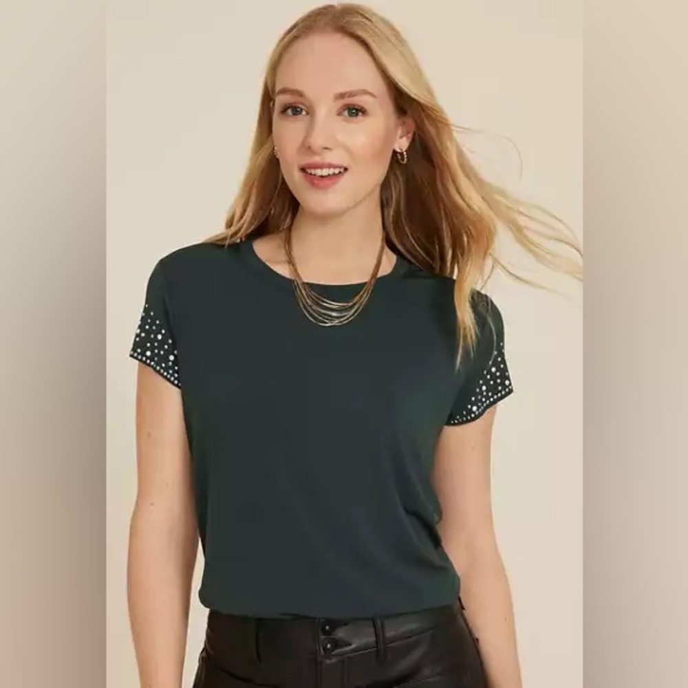 NWT Maurices Medium Size Edgely Studded Short Sleeve Tee Green